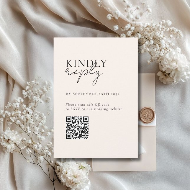 Carte D'accompagnement Moderne, minimal, Beige, QR Code Mariage RSVP (Modern, Minimal, Beige, QR Code Wedding RSVP Enclosure Card)