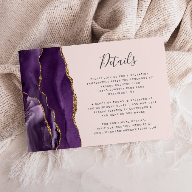 Carte D'accompagnement Moderne Purple Gold Agate Blush Détails du Mariage (Créateur téléchargé)