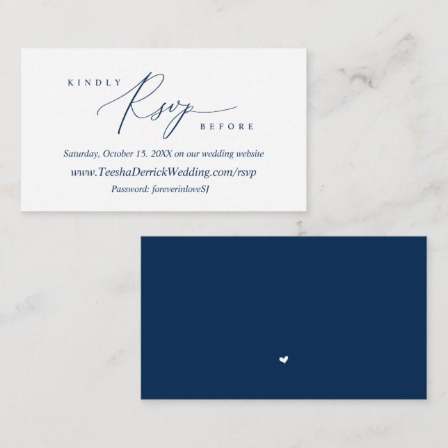 Carte D'accompagnement Moderne Simple Marine Blue Calligraphy, Online RSV (Devant / Derrière)