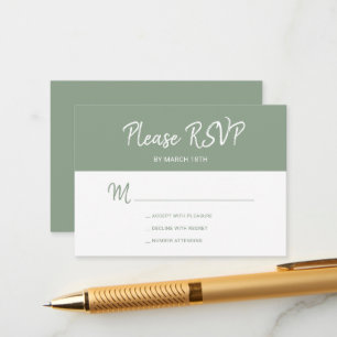 Carte D'accompagnement Moderne simple sauge vert script mariage RSVP