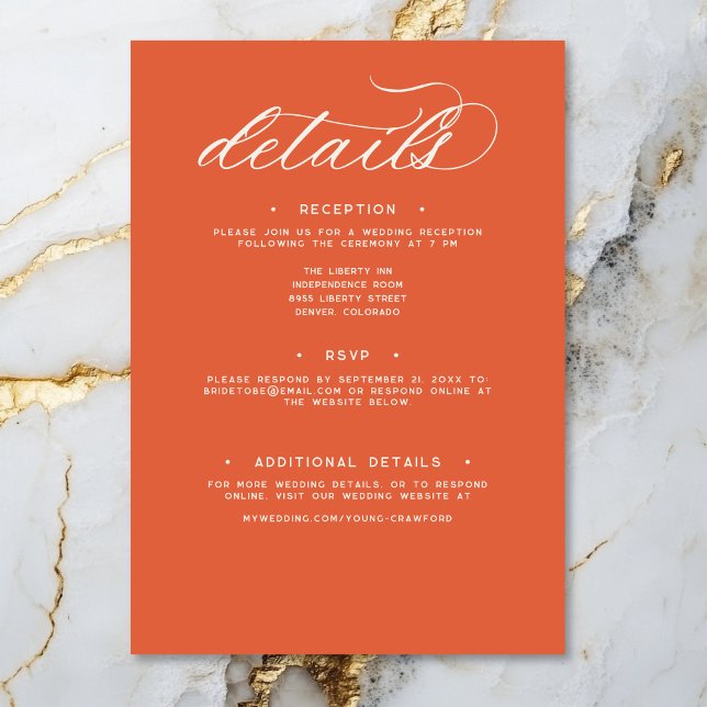 Carte D'accompagnement Moderne Sunset Orange Script Minimal Mariage Détai (Modern Sunset Orange Script Minimal Wedding Detail Enclosure Card)
