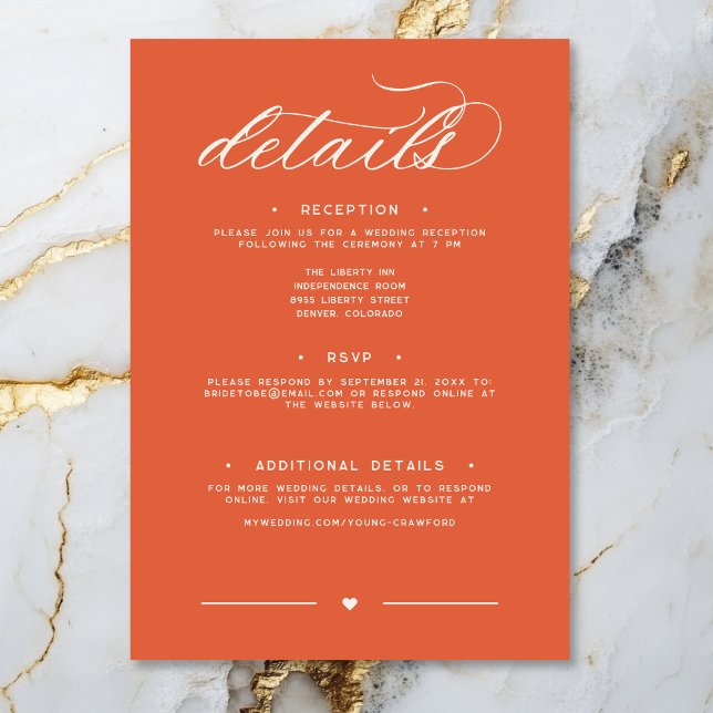 Carte D'accompagnement Moderne Sunset Orange Script Minimal Mariage Détai (Modern Sunset Orange Script Minimal Wedding Detail Enclosure Card)