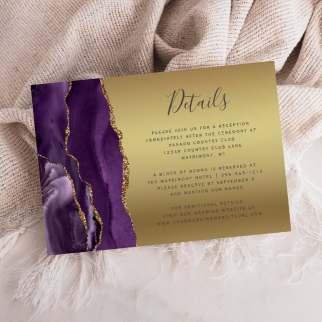 Carte D'accompagnement Moderne violet Agate Gold Glam Foil Détails du Mar (Créateur téléchargé)