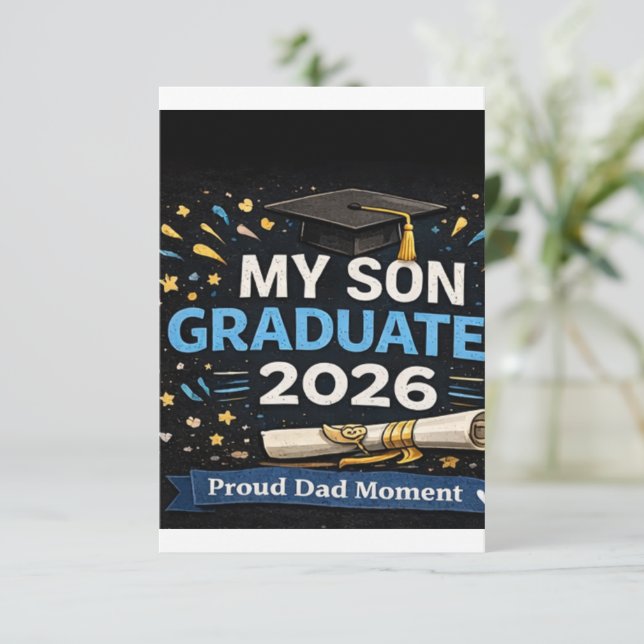 Carte D'accompagnement Mon fils est diplômé 2026 (Debout devant)