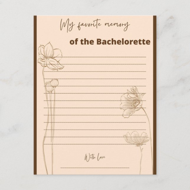 Carte D'accompagnement Mon jeu favori de Bachelorette de mémoire (Devant)