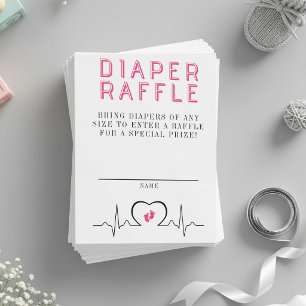 Carte D'accompagnement Moniteur Cardiaque Fête de Bébé Rose Cadeau Diaper