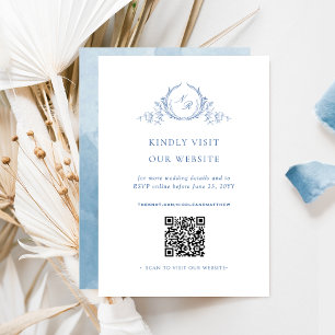 Carte D'accompagnement Monogram Blue Watercolor QR Code /RSVP Online