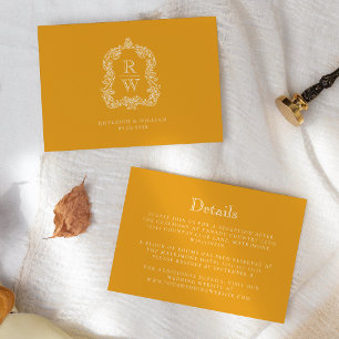Carte D'accompagnement Monogram Crest Marigold Yellow Détails du Mariage