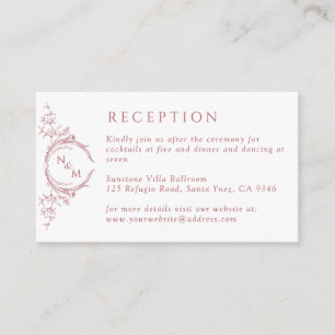 Carte D'accompagnement Monogramme Aquarelle rose clair Accueil Mariage