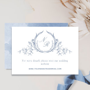 Carte D'accompagnement Monogramme bleu Dusty et site Mariage d'aquarelle