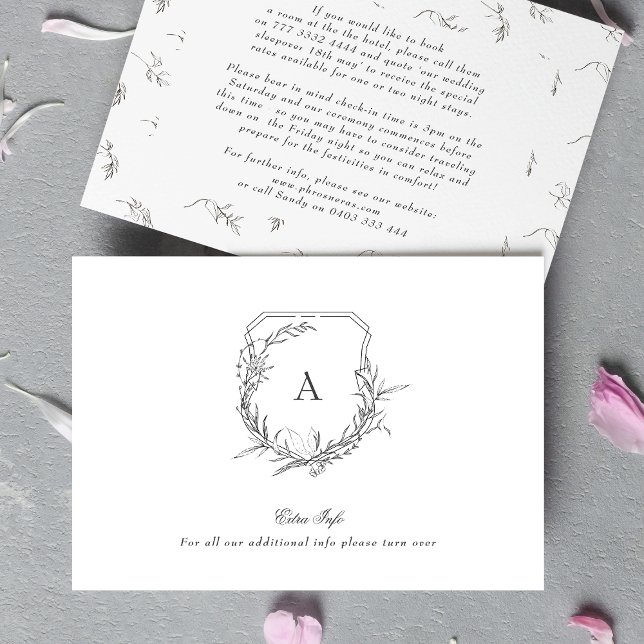 Carte D'accompagnement monogramme botanique classique crête détails suppl (Créateur téléchargé)