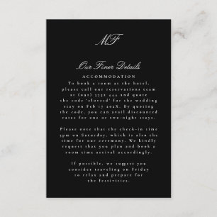 Carte D'accompagnement Monogramme classique noir blanc Mariage Détails In