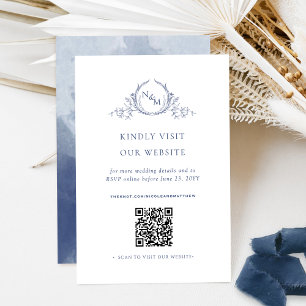 Carte D'accompagnement Monogramme couleur bleu marine QR Code /RSVP Onlin