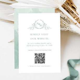 Carte D'accompagnement Monogramme couleur vert pâle QR Code/RSVP en ligne