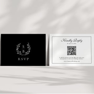Carte D'accompagnement Monogramme couronne botanique QR Code Mariage RSVP