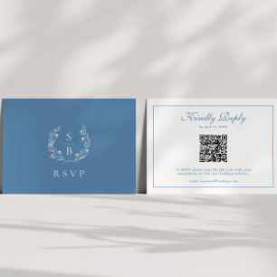 Carte D'accompagnement Monogramme couronne Royal bleu QR Code Mariage RSV