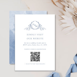 Carte D'accompagnement Monogramme d'aquarelle bleu Dusty QR Code/RSVP en