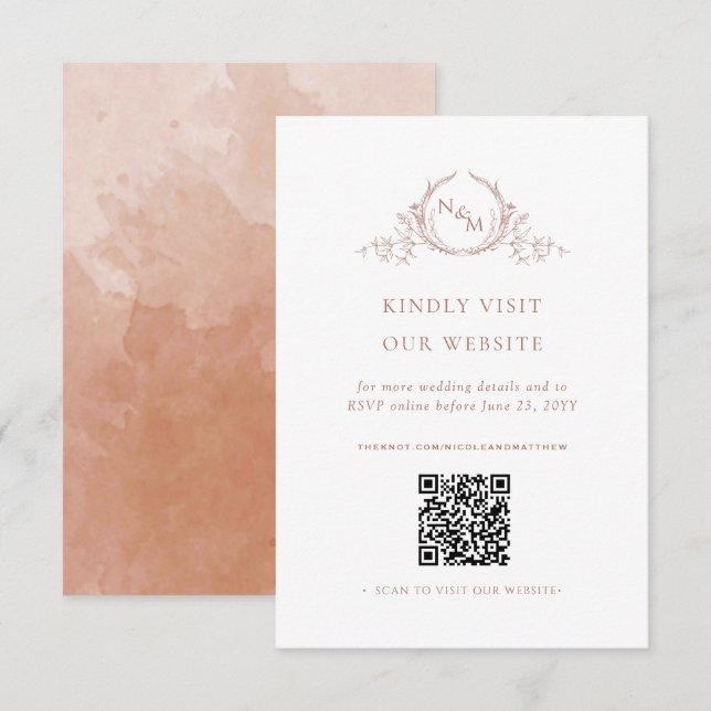 Carte D'accompagnement Monogramme d'aquarelle en terre cuite QR Code/RSVP (Devant / Derrière)