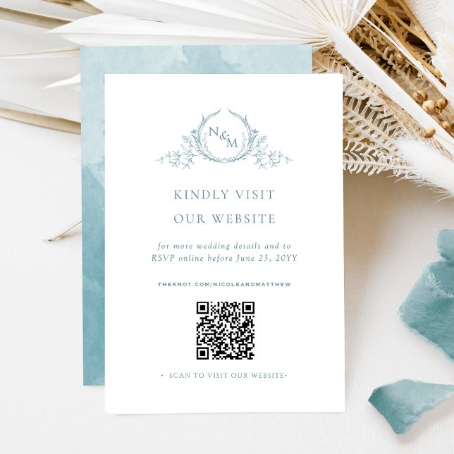 Carte D'accompagnement Monogramme d'aquarelle en verre marin Code QR /RSV (Créateur téléchargé)