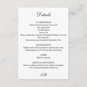 Carte D'accompagnement Monogramme de mariage élégant en noir et blanc