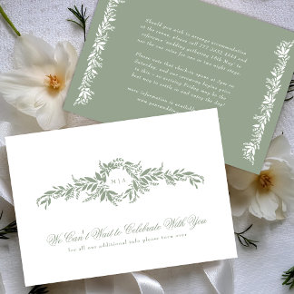 Carte D'accompagnement monogramme détails élégant mariage vert sauge