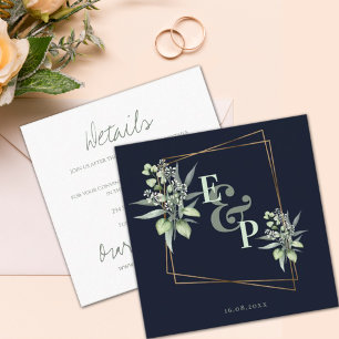 Carte D'accompagnement Monogramme Eucalyptus Feuille Mariage vert mignon