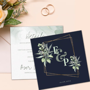 Carte D'accompagnement Monogramme Eucalyptus Feuille Vert mignon Mariage