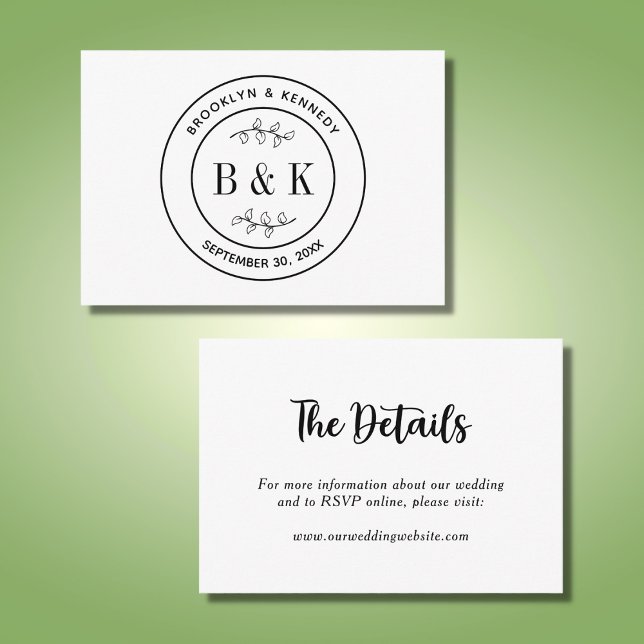 Carte D'accompagnement Monogramme floral botanique Mariage Nom du couple (Créateur téléchargé)