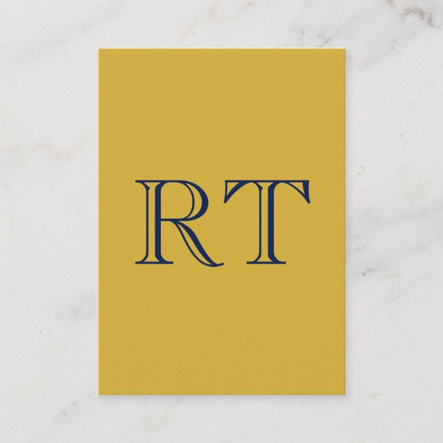 Carte D'accompagnement Monogramme Lettres Initiales Or & Bleu Simple (Devant)