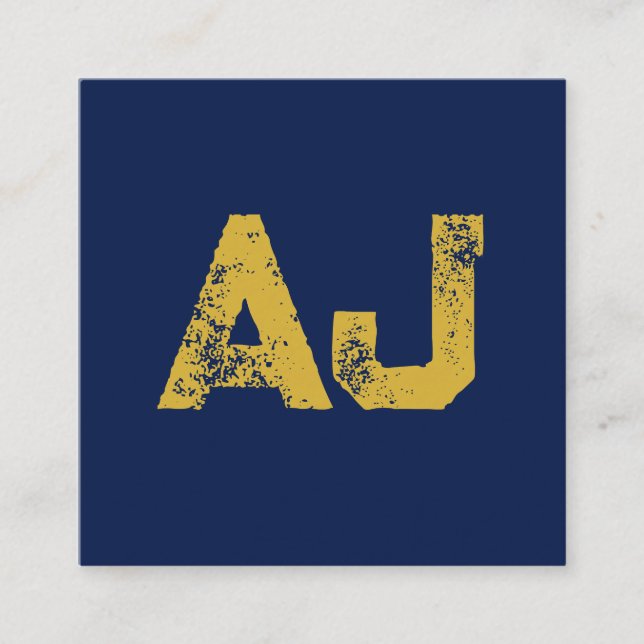 Carte D'accompagnement Monogramme Lettres Initiales Or & Bleu Simple (Devant)