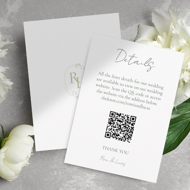 Carte D'accompagnement Monogramme Mariage Finder Détails Code QR (Créateur téléchargé)
