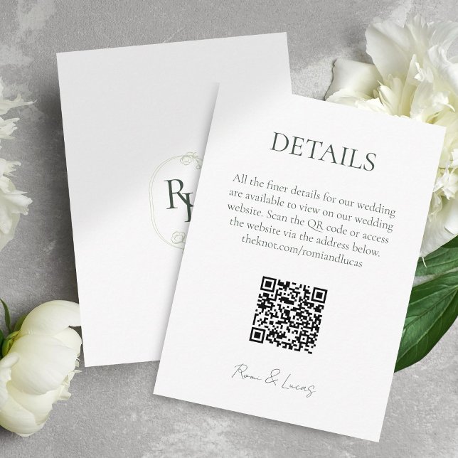 Carte D'accompagnement Monogramme Mariage Finder Détails Code QR (Créateur téléchargé)