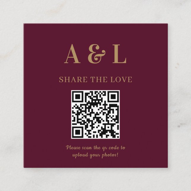 Carte D'accompagnement Monogramme mariage QR Code Bourgogne Or (Devant)