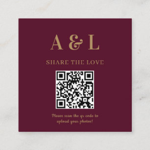 Carte D'accompagnement Monogramme mariage QR Code Bourgogne Or