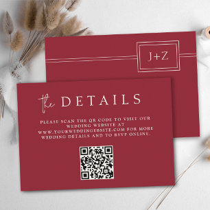 Carte D'accompagnement Monogramme minimal rouge moderne - Détails du code