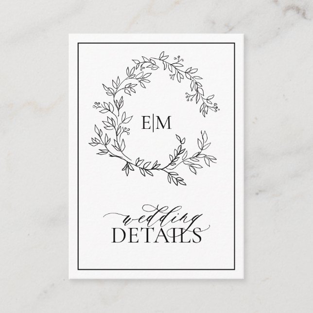 Carte D'accompagnement Monogramme noir blanc Crest Mariage Détails (Devant)