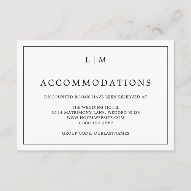 Carte D'accompagnement Monogramme noir et blanc simple Mariage élégant (Devant)