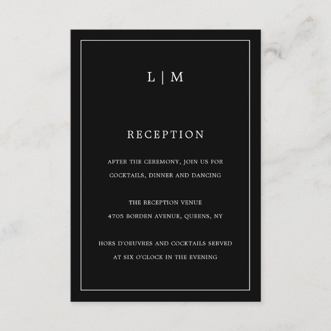 Carte D'accompagnement Monogramme noir simple Mariage élégant (Devant)