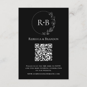 Carte D'accompagnement Monogramme personnalisé minimal noir blanc QR Code