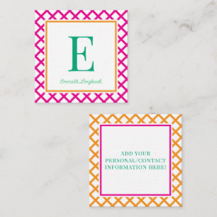 Carte D'accompagnement Monogramme Prépa Harlequin Rose Chaud & Vert