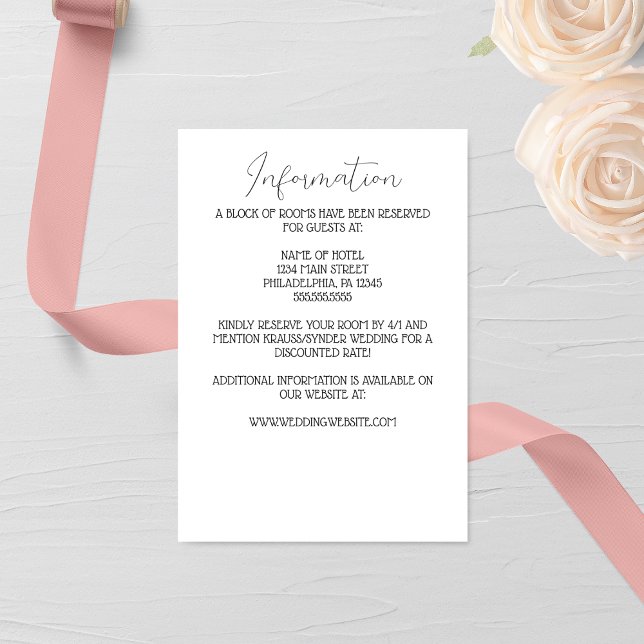 Carte D'accompagnement Monogramme rose minimaliste Mariage (Créateur téléchargé)