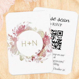 Carte D'accompagnement Monogramme rose moderne RSVP avec code QR