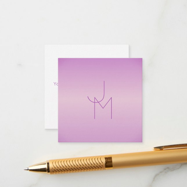 Carte D'accompagnement Monogramme superposé unique | Rose lavande doux (Devant/Arrière en situation)