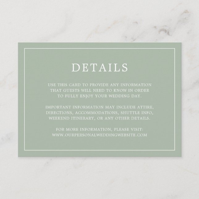 Carte D'accompagnement Monogramme Vert Sage Simple Mariage élégant (Devant)