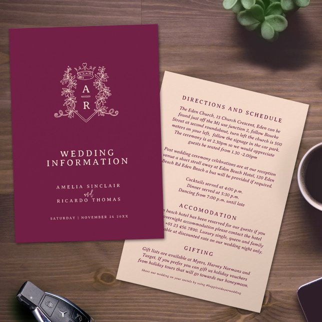 Carte D'accompagnement Monogramme vin rouge pêche mariages informations c (Créateur téléchargé)