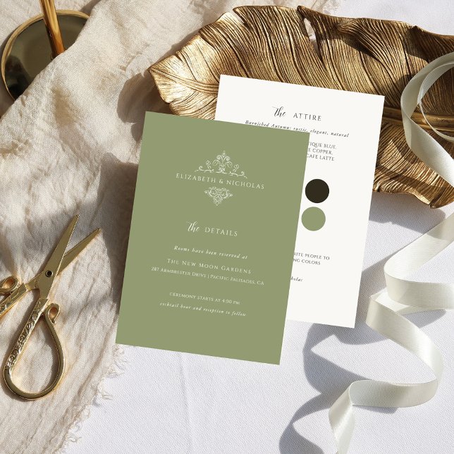 Carte D'accompagnement Monogramme vintage | Détails de l'invité Mariage (Créateur téléchargé)