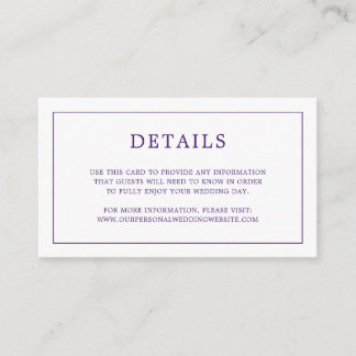 Carte D'accompagnement Monogramme violet simple Mariage élégant