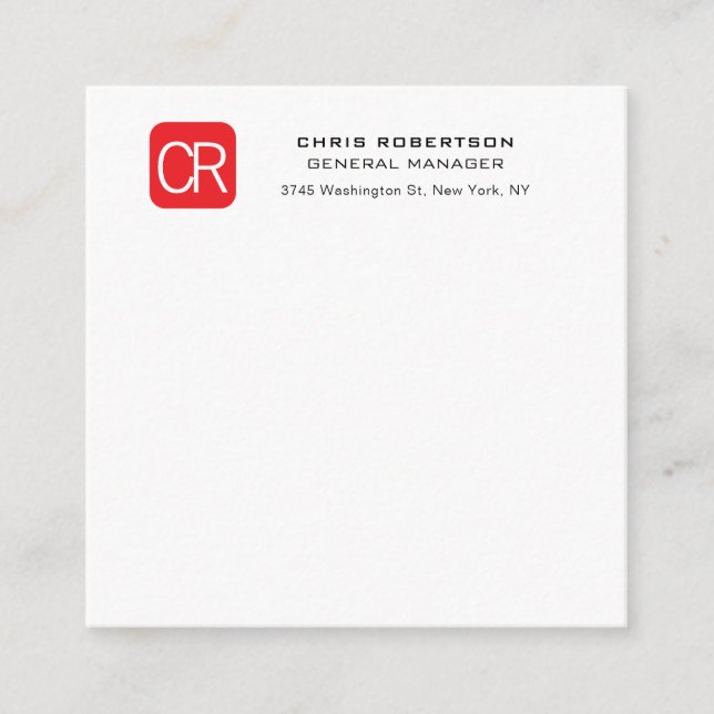 Carte D'accompagnement Monogrammed Red White Professional Plain (Devant)