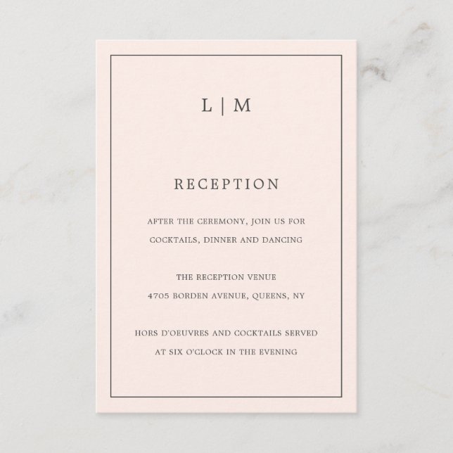 Carte D'accompagnement Monographie rose pâle simple Mariage élégant (Devant)