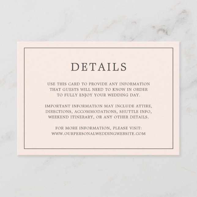 Carte D'accompagnement Monographie rose pâle simple Mariage élégant (Devant)